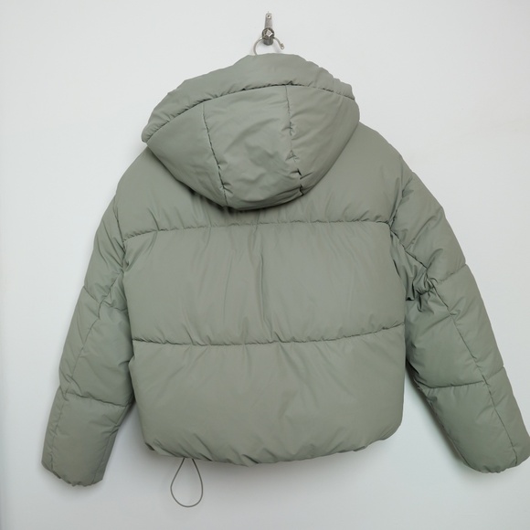 Zara Rubberized Green/Olive Puffer Jacket Sz L - Picture 7 of 7